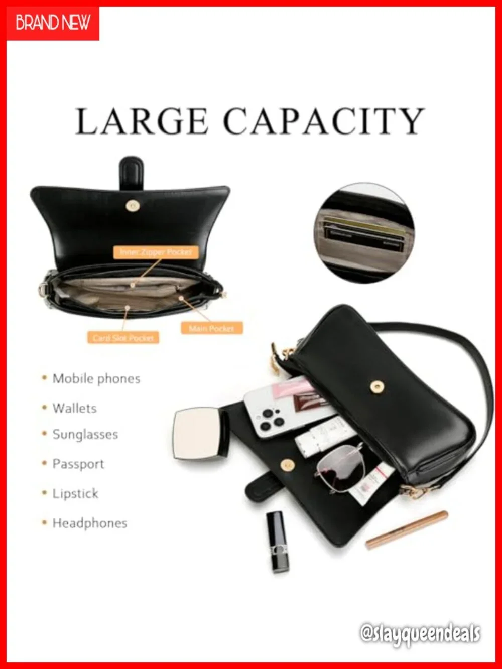Vegan Leather Hobo Crossbody Bag with Zipper Closure Removable Strap